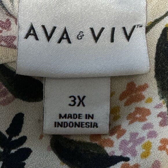 Ava & Viv Blouse Womens 3X Top Beige Green Gold Floral Button Back Autumn - Picture 11 of 14